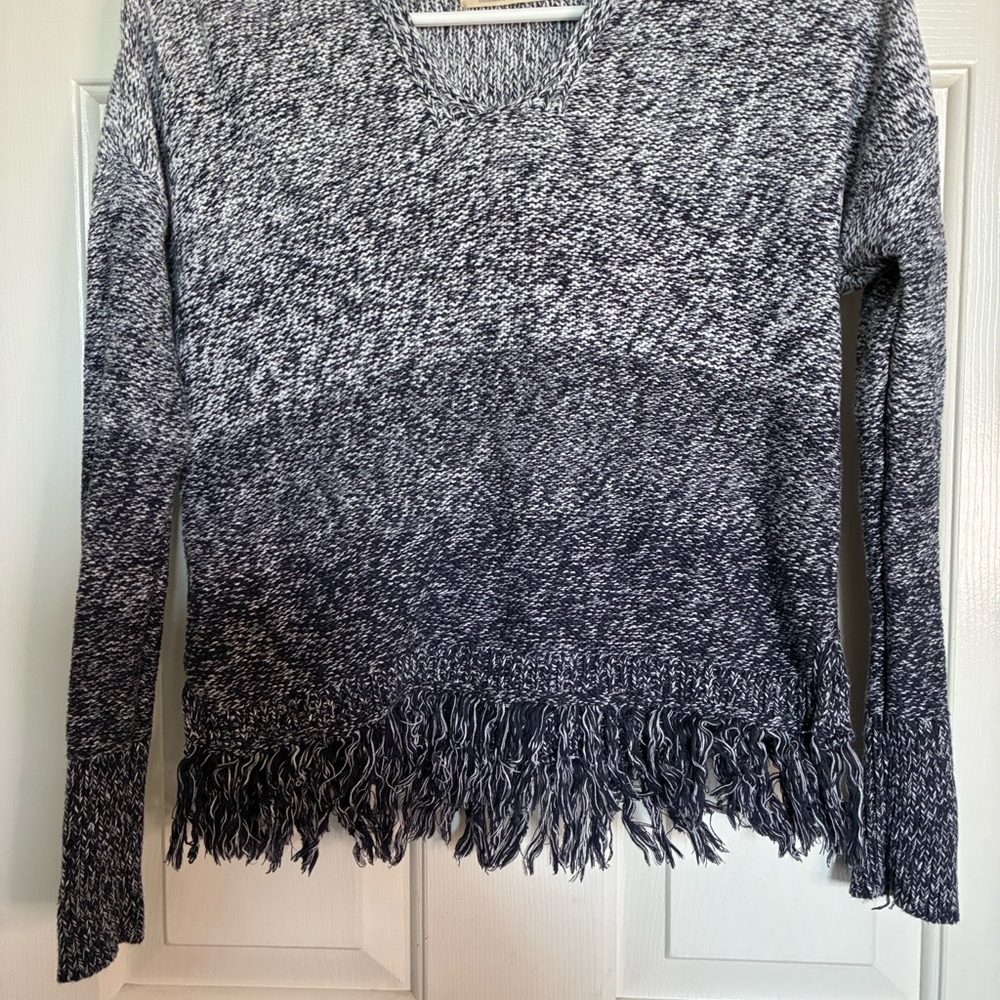 Hollister Charcoal and White V-Neck Sweater Hoodie